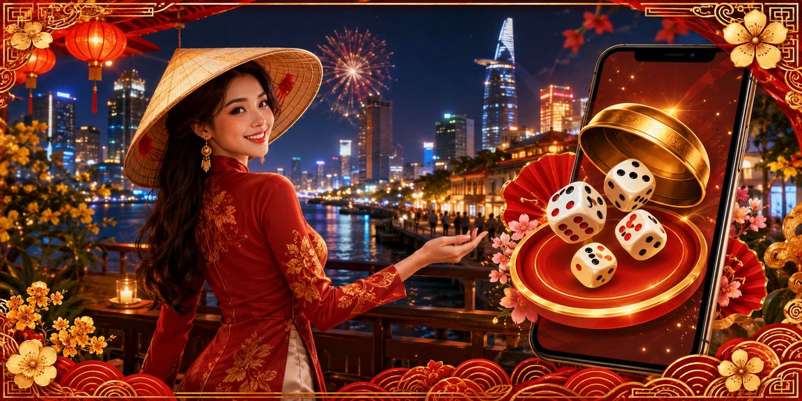 Cảnh chơi tài xỉu với xúc xắc tại TP. Hồ Chí Minh, người dùng đội nón lá truyền thống
