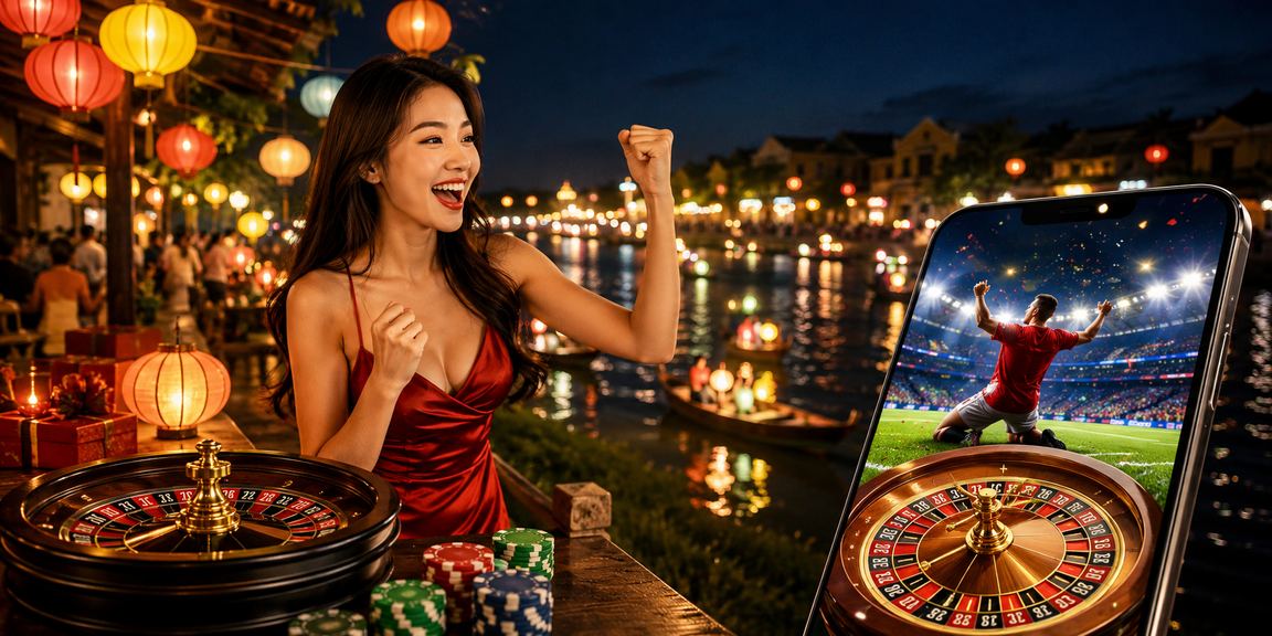 Người chơi Roulette trực tuyến tại Hội An vào buổi tối tại chợ đêm