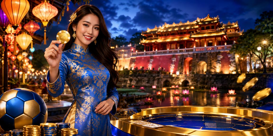 Người phụ nữ mặc áo dài tại Huế theo dõi kèo thể thao trên điện thoại di động